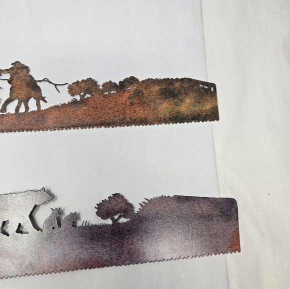 2 Decorative Hand Saws Silhouette Cowboys & Family Of Bears-Cabin Rusted Patina - Picture 9 of 16